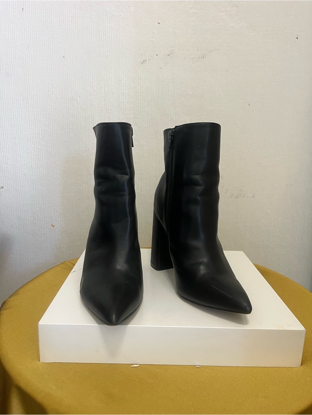 Tahari Black Pointed-Toe Block Heel Ankle Boots